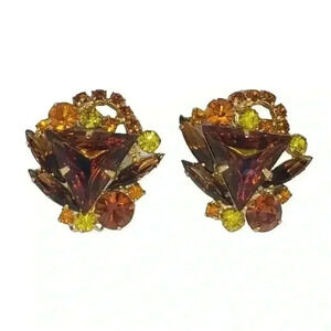 Vintage Verified RARE JULIANA Earrings Rhinestones Topaz Color Changing Clip